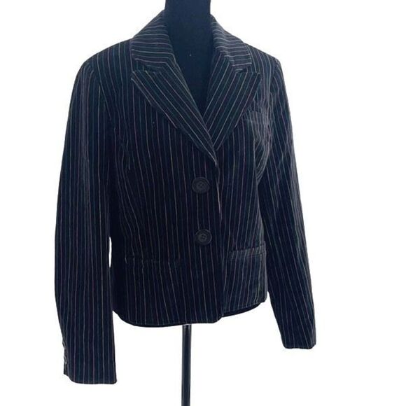 CASLON women's multi color striped black VELVET  BLAZER JACKET size Large Petite - Picture 1 of 13